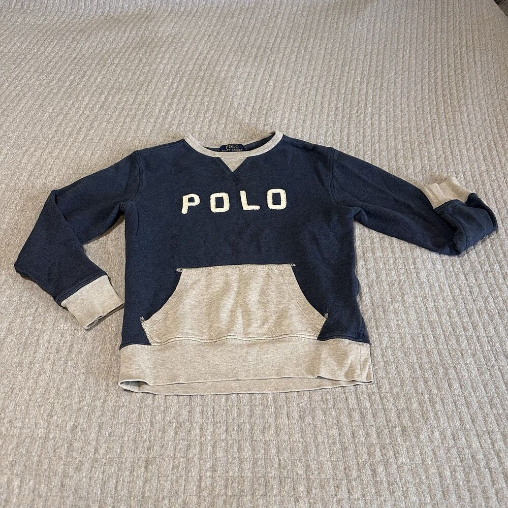 Polo Ralph Lauren Boys 100% Cotton Colorblock Sweatshirt Crewneck S/8 Preppy